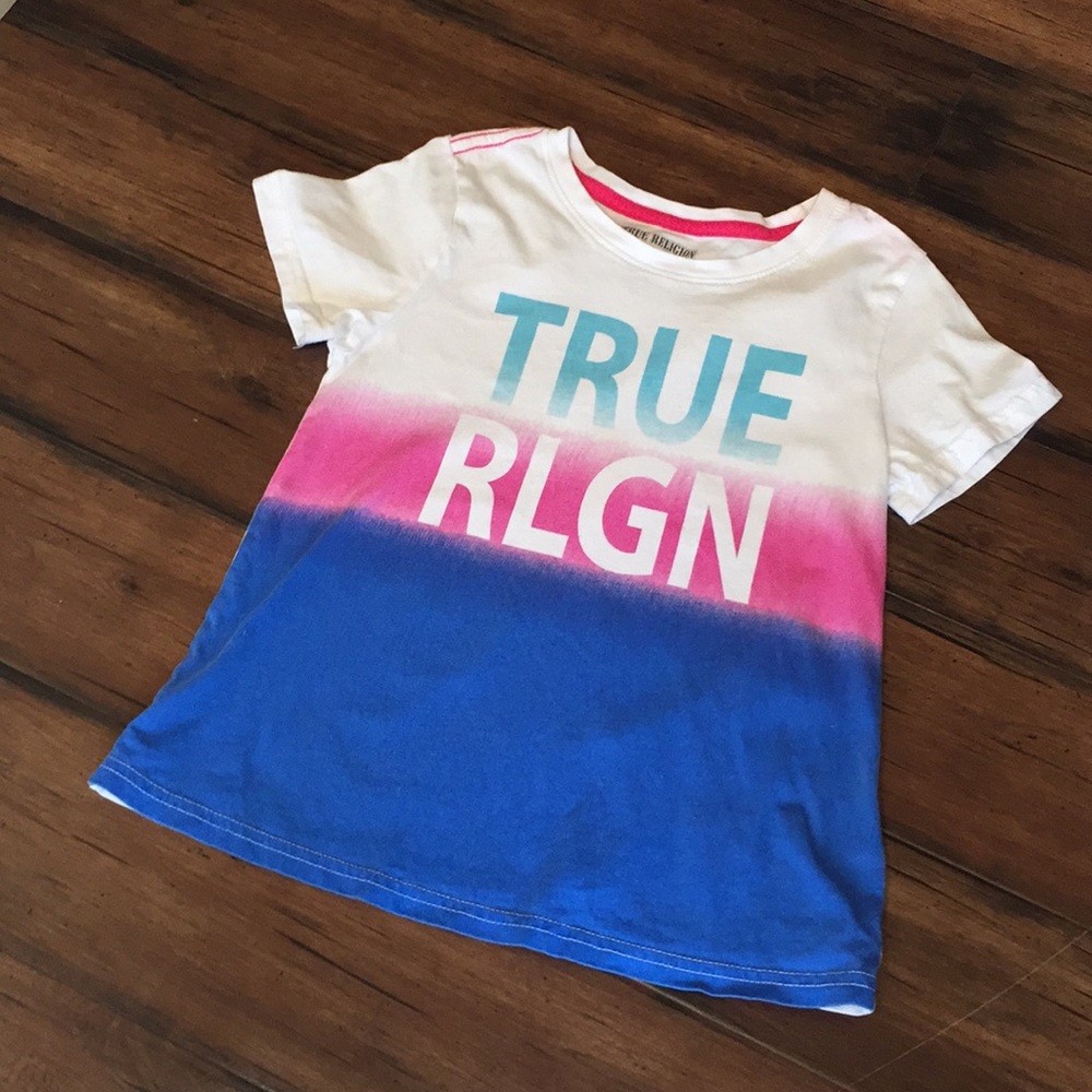True religion t-shirt size small 7 pink blue white